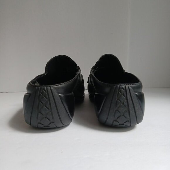 Black Leather Upper Waterproof Mules Gunmetal Bar Horsebit Decoration Sz 7M - Picture 3 of 12